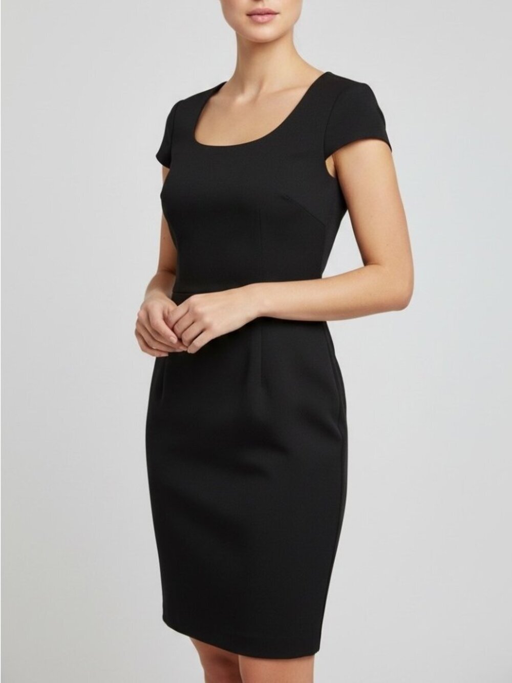 LK Bennett Black Sheath Dress Size 8 Stretch Career Cocktail Lined Classic
